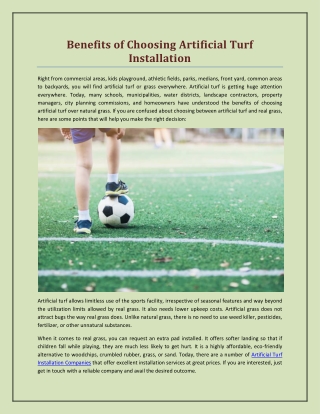 Benefits of Choosing Artificial Turf Installation