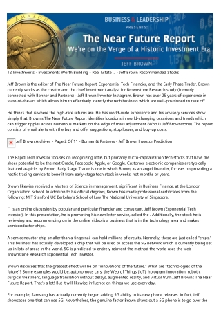 Jeff Brown 1 Tech Stock For Eos Stock Dividend – Az Trans - The Legacy Report Jeff Brown
