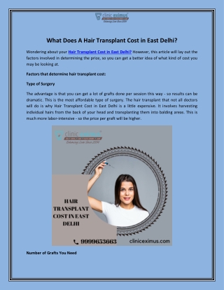 Hair Transplant Cost in East Delhi