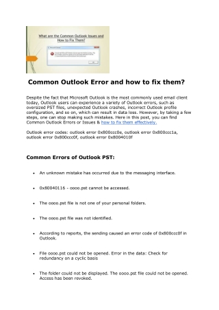 Common Outlook Error and how to fix them?