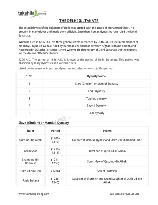 Delhi Sultanate Rulers list their Dynasties and Delhi Sultanate Period | online classes for school