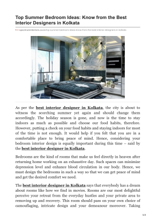 Top Summer Bedroom Ideas: Know from the Best Interior Designers in Kolkata