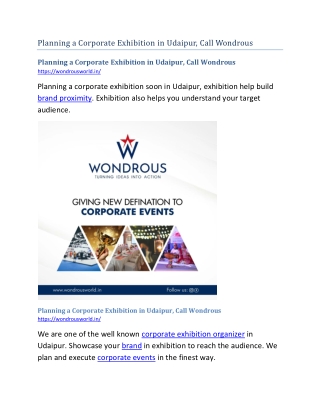 Planning a Corporate Exhibition in Udaipur, Call Wondrous