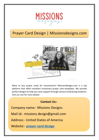 Prayer Card Design | Missionsdesigns.com