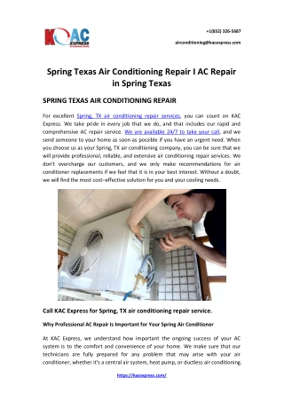 Spring Texas Air Conditioning Repair I AC Repair in Spring Texas