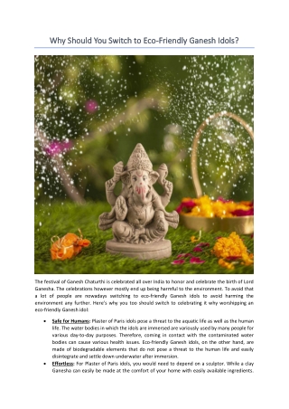 Why Should You Switch to Eco-Friendly Ganesh Idols?