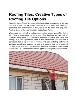 Roofing Tiles: Creative Types of Roofing Tile Options