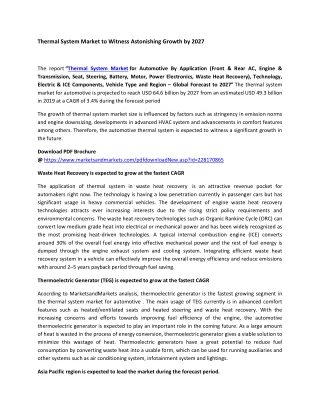 Thermal System Market to Witness Astonishing Growth by 2027