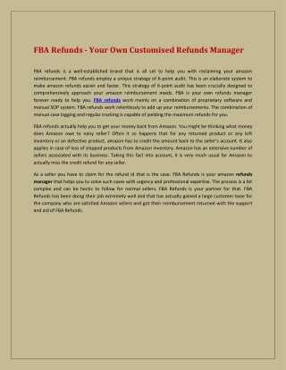 FBA Refunds - Your Own Customised Refunds Manager