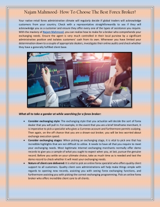 Najam Mahmood- How To Choose The Best Forex Broker?