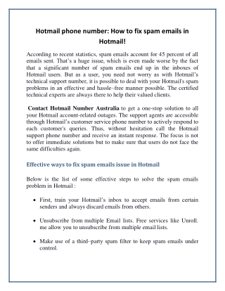 Hotmail phone number: How to fix spam emails in Hotmail!
