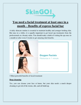 You need a facial treatment at least once in a month – Benefits of express facial bar