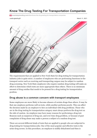 Know The Drug Testing For Transportation Companies