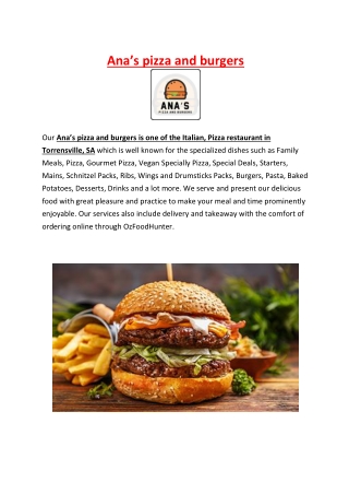 5% Off - Ana’s pizza and burgers Torrensville Menu, SA