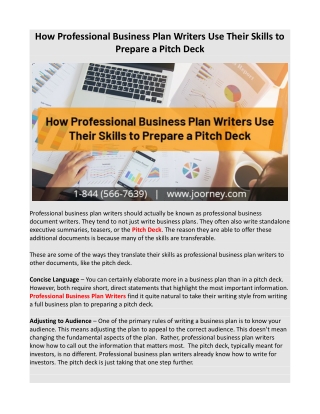 How Professional Business Plan Writers Use Their Skills to Prepare a Pitch Deck