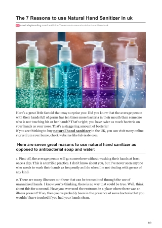 The 7 Reasons to use Natural Hand Sanitizer in uk