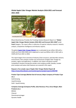 Global Apple Cider Vinegar Market Analysis 2016-2021 and Forecast 2021-2026
