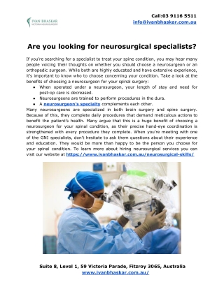 Are you looking for neurosurgical specialists?