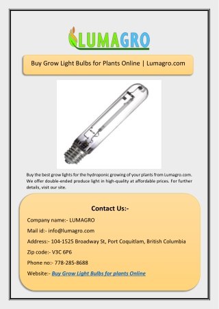 Buy Grow Light Bulbs for Plants Online | Lumagro.com