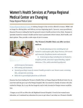 Women’s Health Services at Pampa Regional Medical Center are Changing