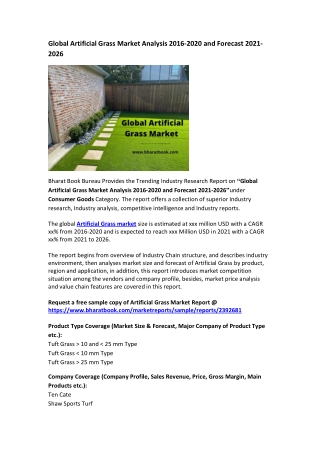 Global Artificial Grass Market Analysis 2016-2020 and Forecast 2021-2026