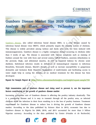 Gumboro Disease Market Size 2020 Global Industry Analysis By Share, Growth, Technology Trends, Report Study Overview