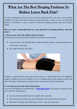 What Are The Best Sleeping Positions To Reduce Lower Back Pain?