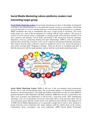 Social Media Marketing Lahore platforms modern tool interacting target group