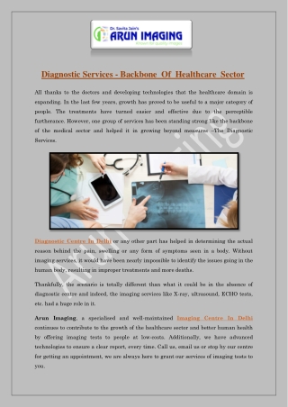 Diagnostic Services - Backbone  Of  Healthcare  Sector