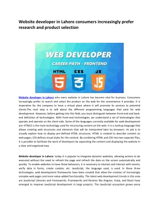 Website developer in Lahore consumers increasingly prefer research and product selection