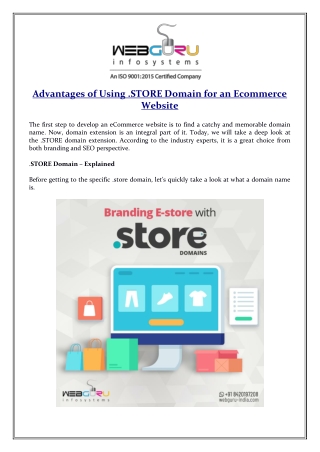 Advantages of Using .STORE Domain for an Ecommerce Website