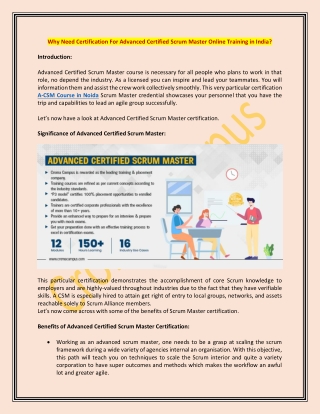 Why Need Certification For Advanced Certified Scrum Master Online Training in India?