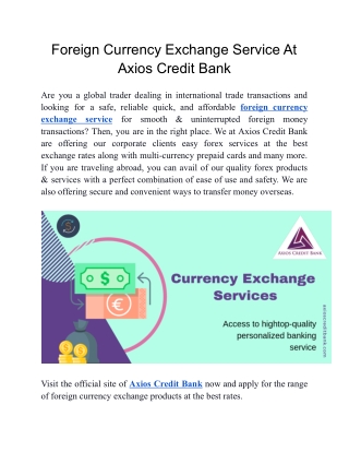 Foreign Currency Exchange Service At Axios Credit Bank