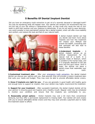 5 Benefits Of Dental Implant Dentist