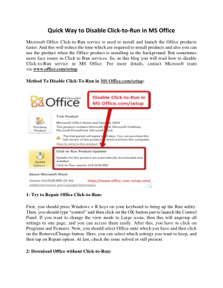 Quick Way to Disable Click-to-Run in MS Www.Office.com/setup
