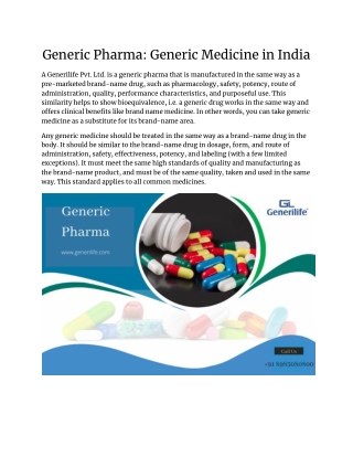Generic Pharma: Generic Medicine in India