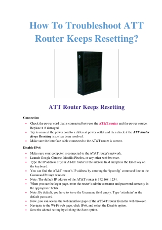 How To Troubleshoot ATT Router Keeps Resetting?