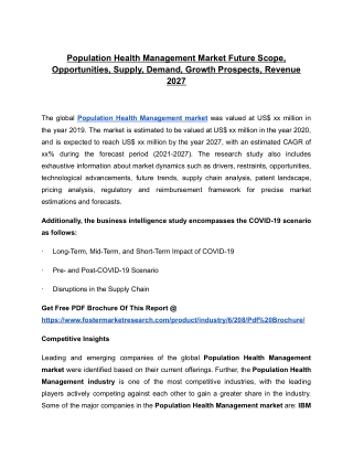 Population Health Management Market To Hold A High Potential For Growth By 2027
