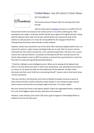 Cricket News- Get All Latest Cricket News at Cricadium