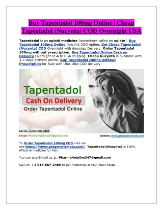 Buy Tapentadol 100mg Online | Cheap Tapentadol (Nucynta) COD Overnight