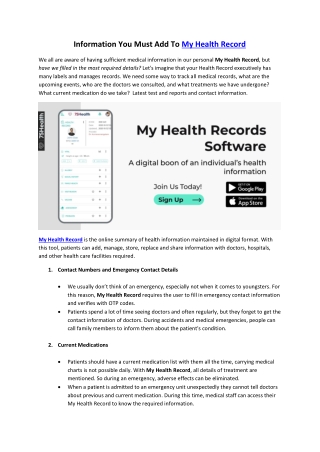 Information You Must Add To My Health Record