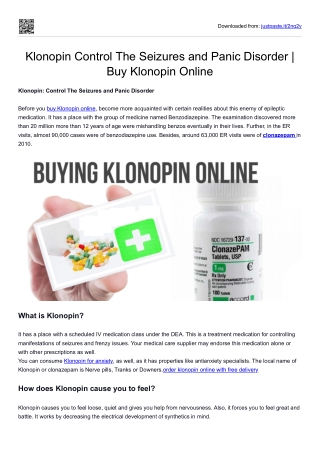 Klonopin Control The Seizures and Panic Disorder | Buy Klonopin Online