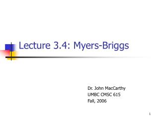 Lecture 3.4: Myers-Briggs