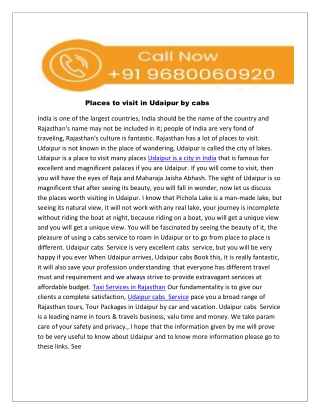 Places to visit in Udaipur by cabs