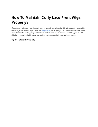 How To Maintain Curly Lace Front Wigs Properly?