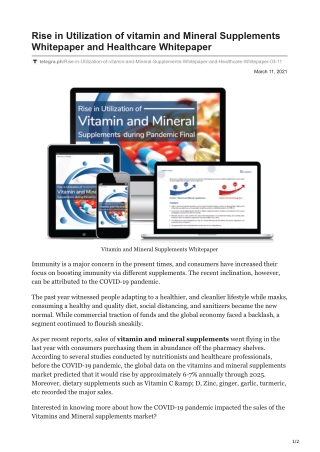 Rise in Utilization of vitamin and Mineral Supplements Whitepaper and Healthcare Whitepaper