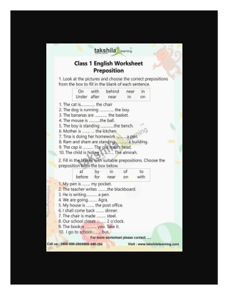 English Worksheet For Practice, English Grammar Class 1 Pronouns.