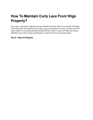 How To Maintain Curly Lace Front Wigs Properly?