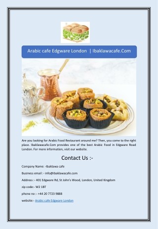 Arabic cafe Edgware London  | Ibaklawacafe.Com