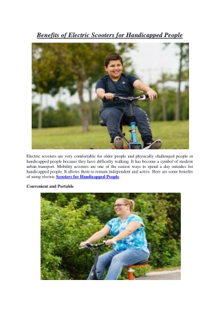 Benefits of Electric Scooters for Handicapped People